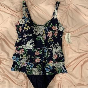 Navy Blue Floral Bathing Suit